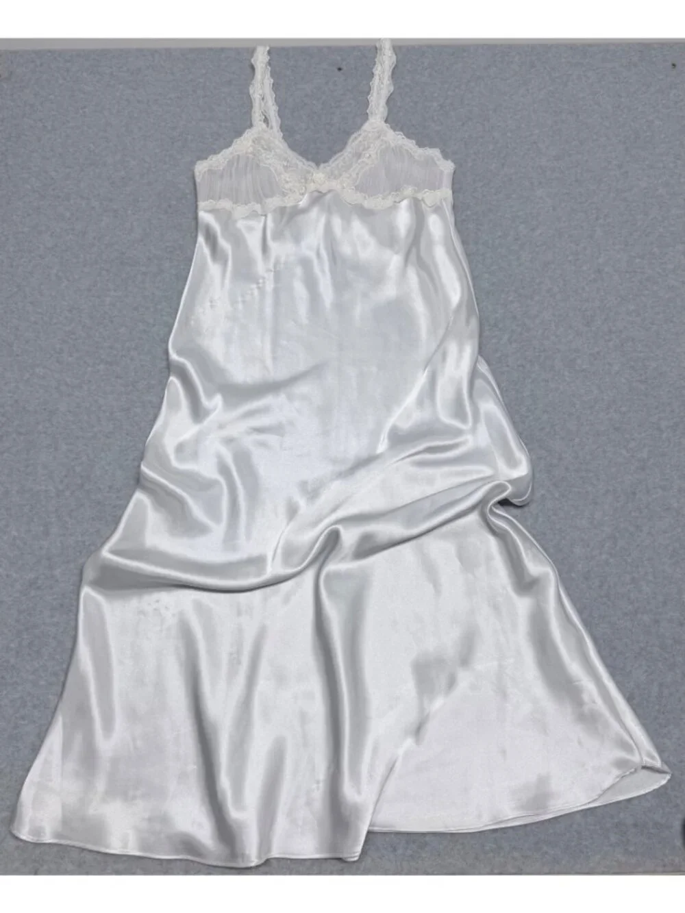 Vertifineux women’s White Satin Nightgown Slip Dress Vintage Romantic Lingerie S